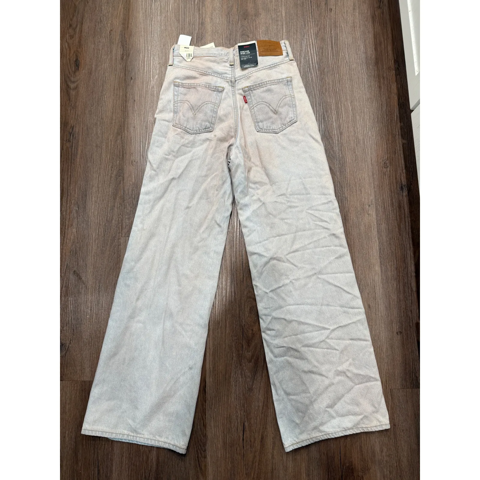 LEVIS PREMIUM RIB CAGE WIDE LEG Light Wash Denim Jeans Womens Size 26 - Image 3