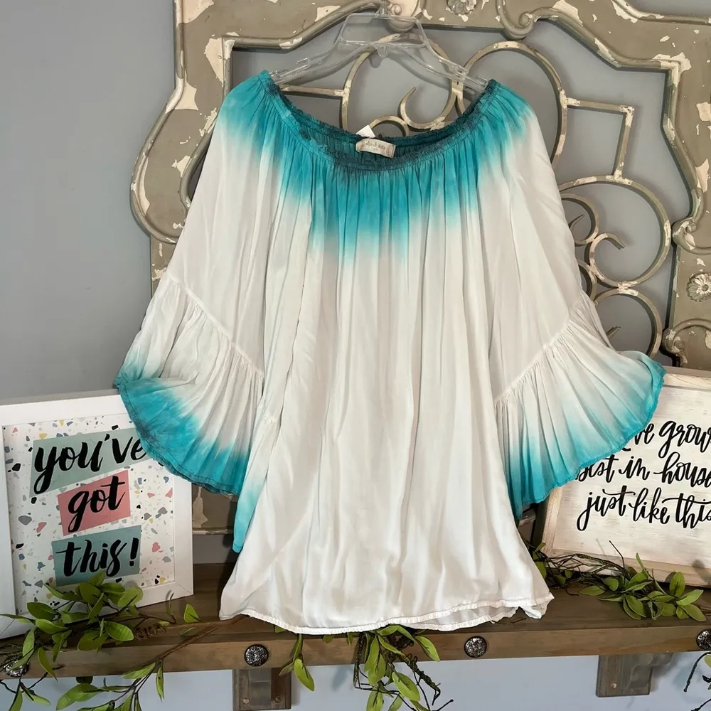 Altard State White Top Blue Tie Dye Swim Coverup Flawy Bell Sleeve Womens S M L - Image 6