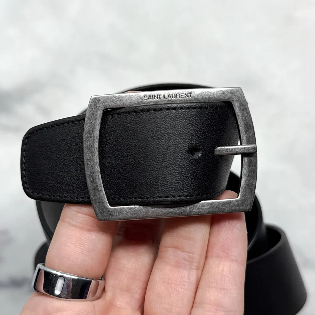 Saint Laurent Oak 100 Buckle Strappy Square Toe Sandal Block Heels Glam Black 36 - Image 4