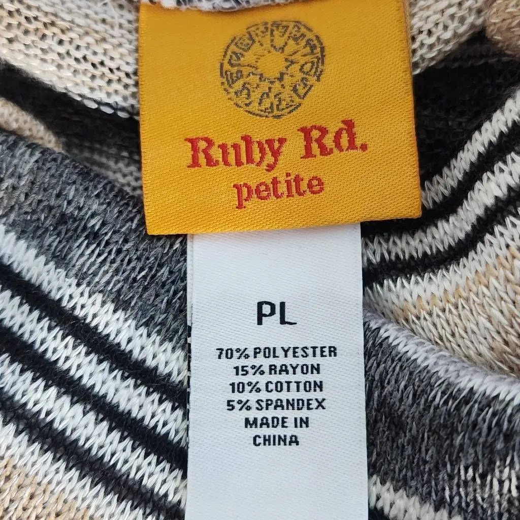 Ruby Rd. Tan and Gray Stripe Cowl Neck Asymmetrical Top Size Petite Large - Image 6