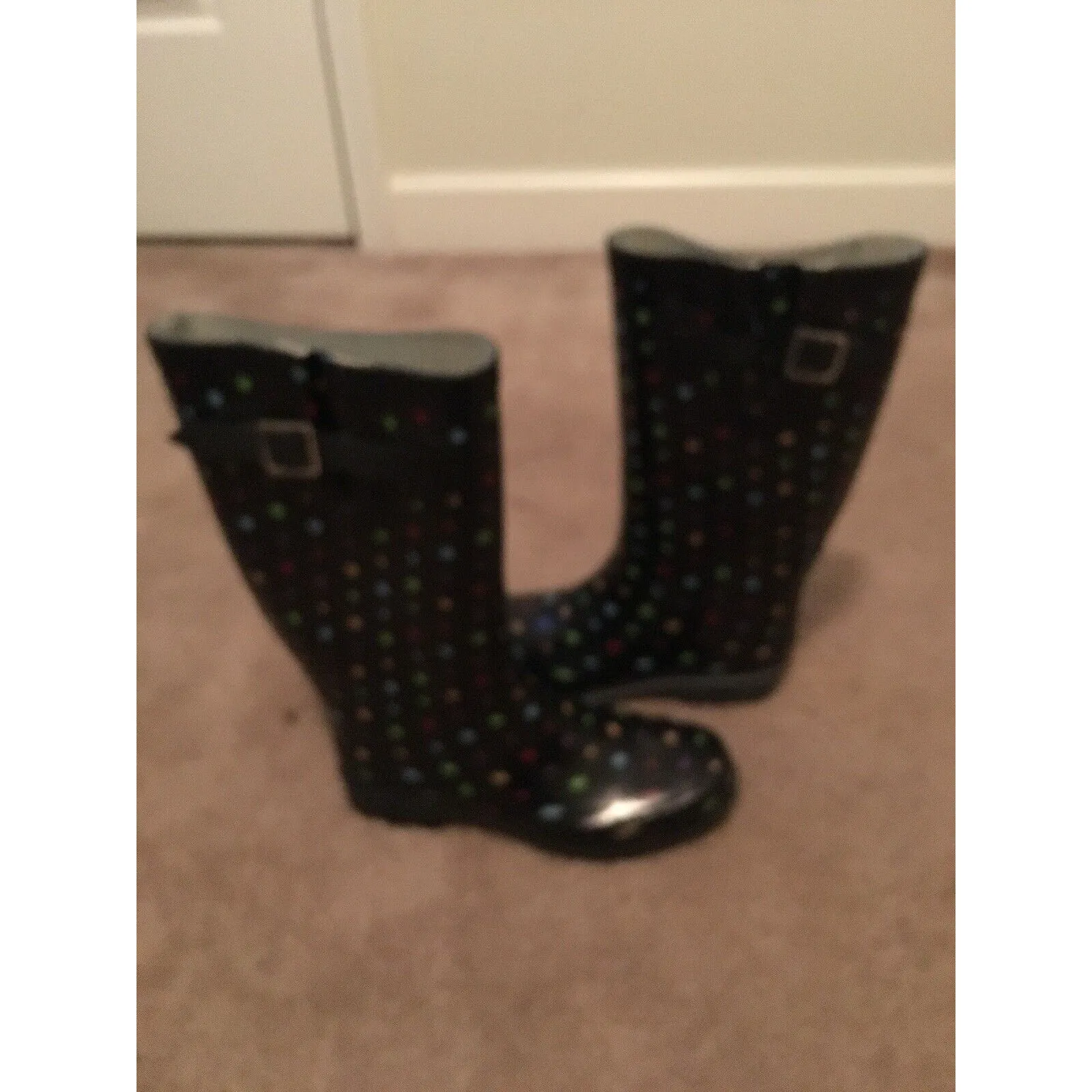 Merona Women's Polka Dot Rain Boots Rubber Boots Water Black Size 9 - Image 4
