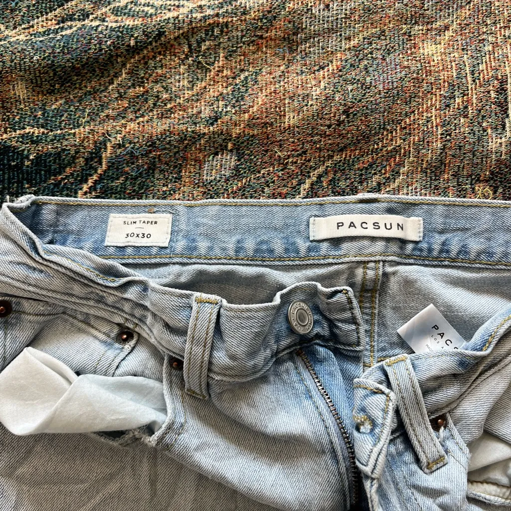 Pacsun Slim Taper Jeans Light Wash Raw Hem Distressed Mid Rise Women’s 30X30 Y2K - Image 14