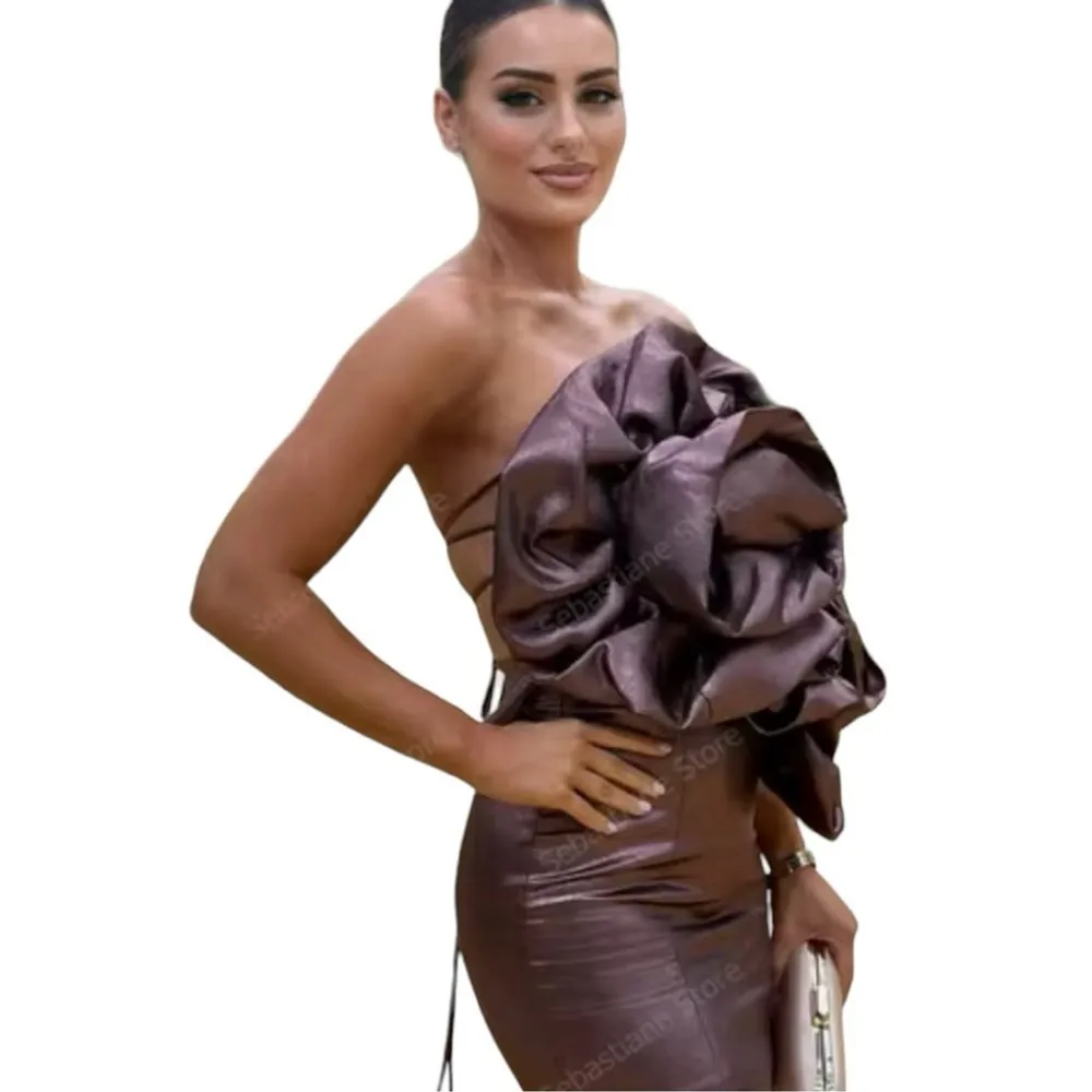 Zara Voluminous 3D Fabric Flower Strapless Metallic Lace Up Back Mini Dress Sz S - Image 3