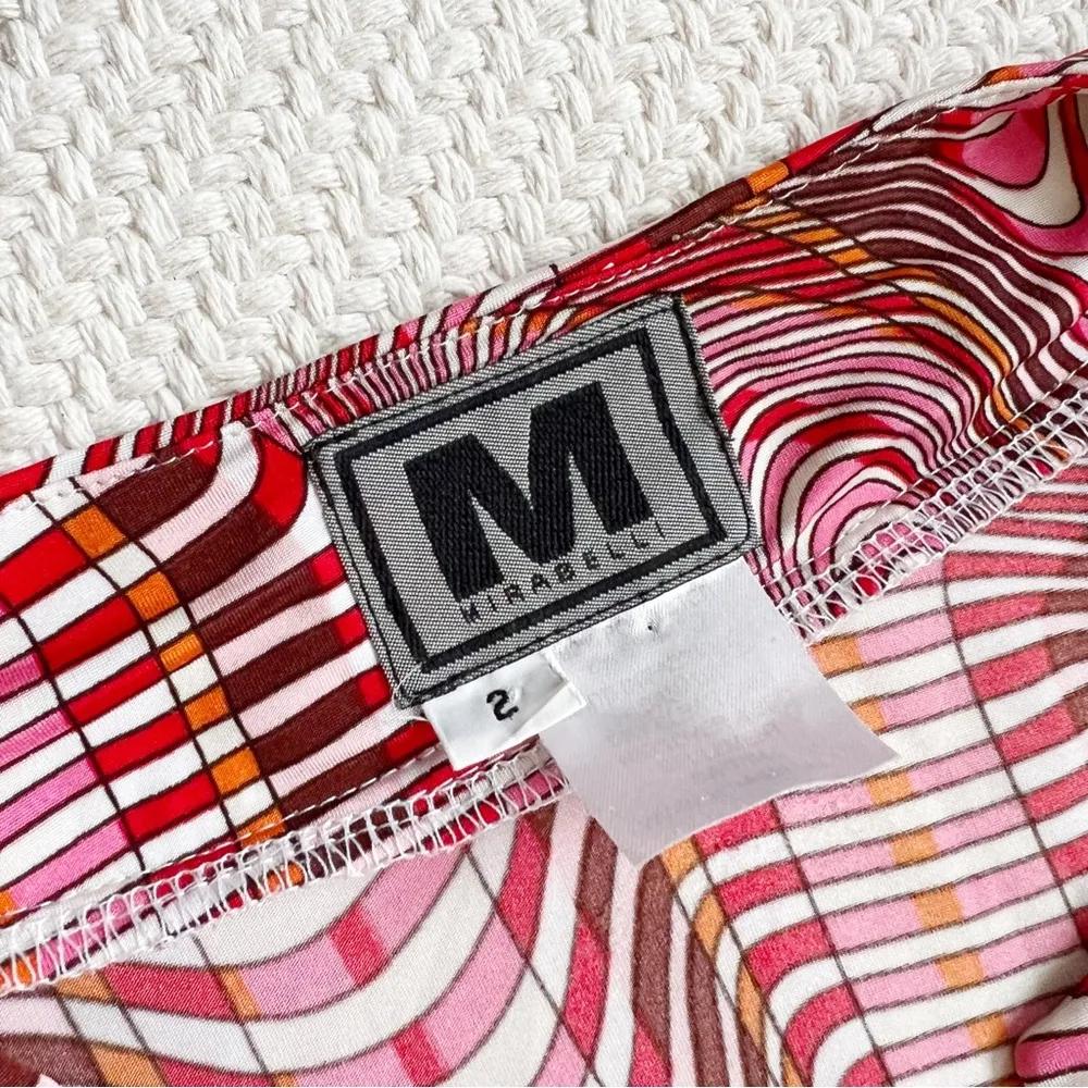 90s Vintage Retro Psychedelic Abstract Print Red Mini Dress - Image 9