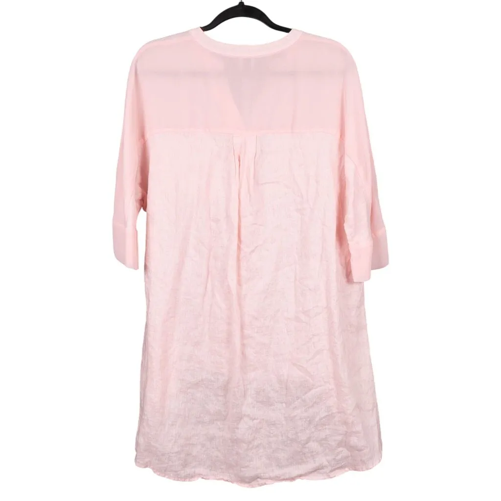 Anne Klein Linen Tunic Shirt M Womens Pink High-Low VNeck Short Sleeve Spring - Image 5