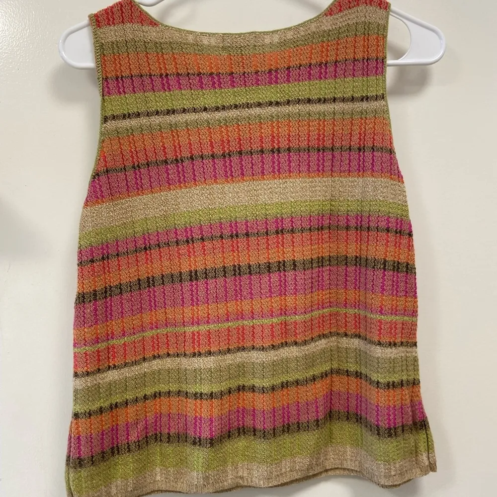 Sigrid Olsen Pink and Orange Ribbed Sleeveless Tank Top - Image 3