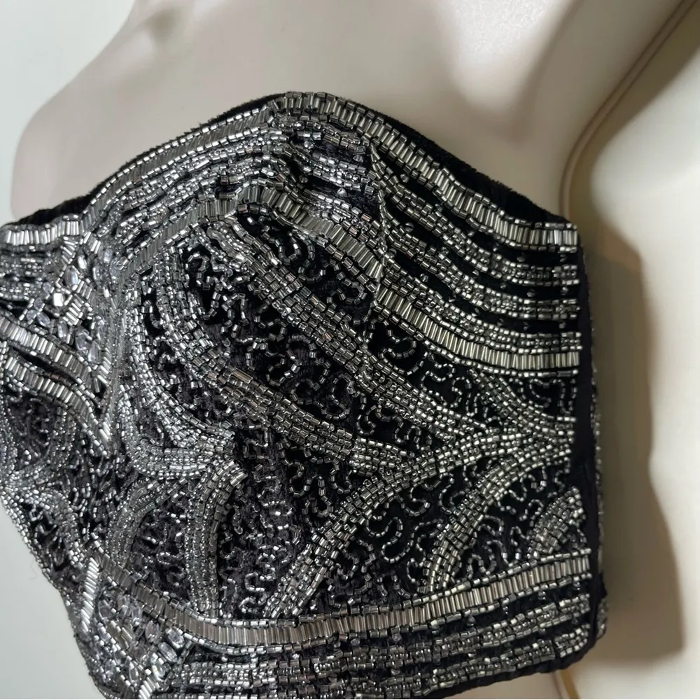 UO Kimchi Blue Black Velvet Silver Embelished Beaded crop Top Festival sz s - Image 7