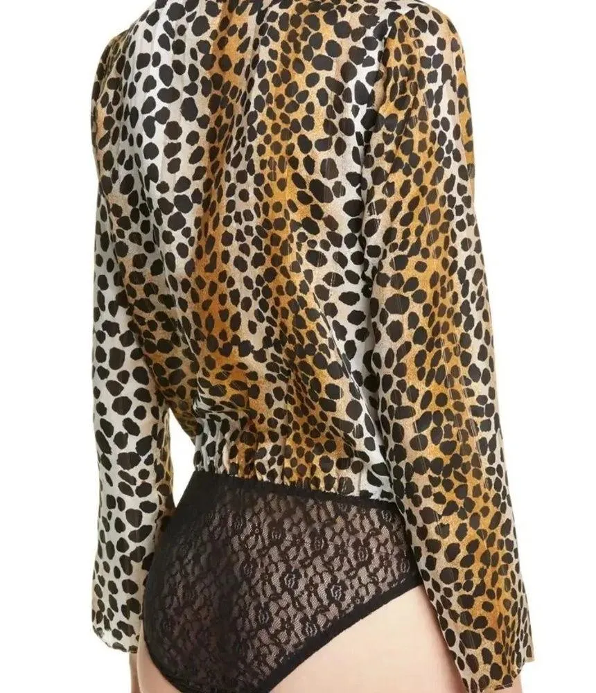 Rixo London Avril Leopard Silk Lace Bodysuit Top S Size XXS - Image 5