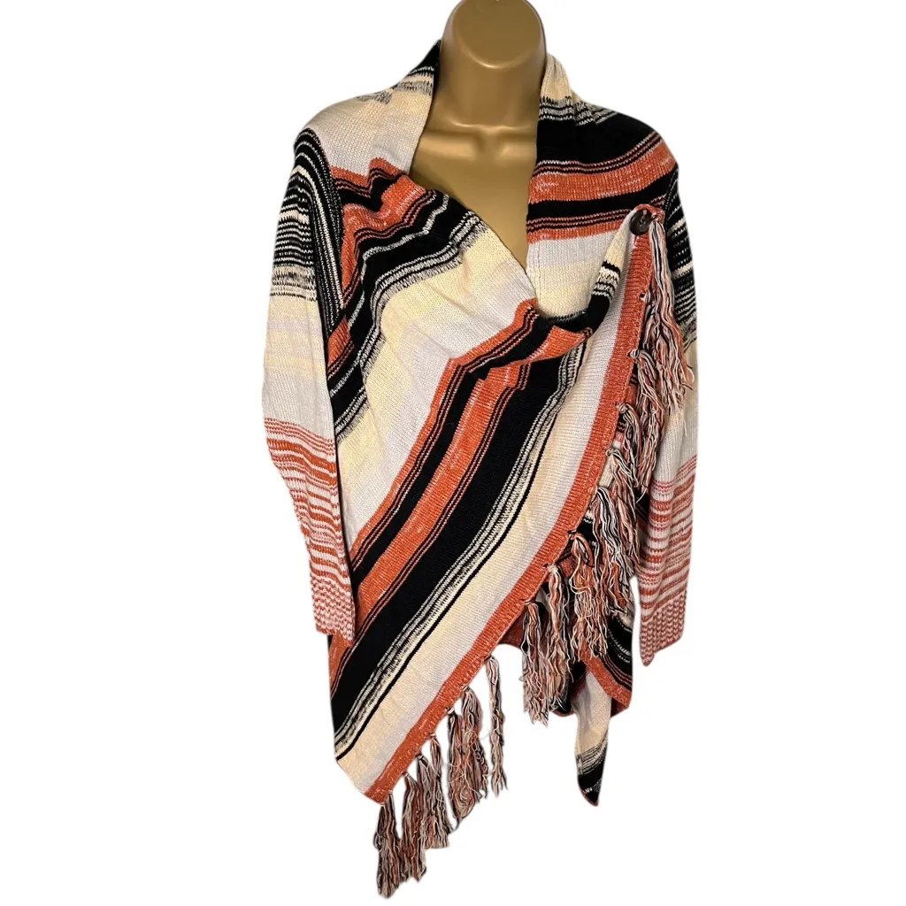 Lightweight Speckled Fringe Cardigan Wrap Front Cowl Collar Tassel Hem Acrylic S - Image 4