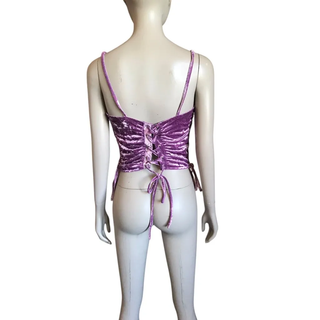 Nasty Gal Purple Velvet Lace Up Back Tank Top - Image 4