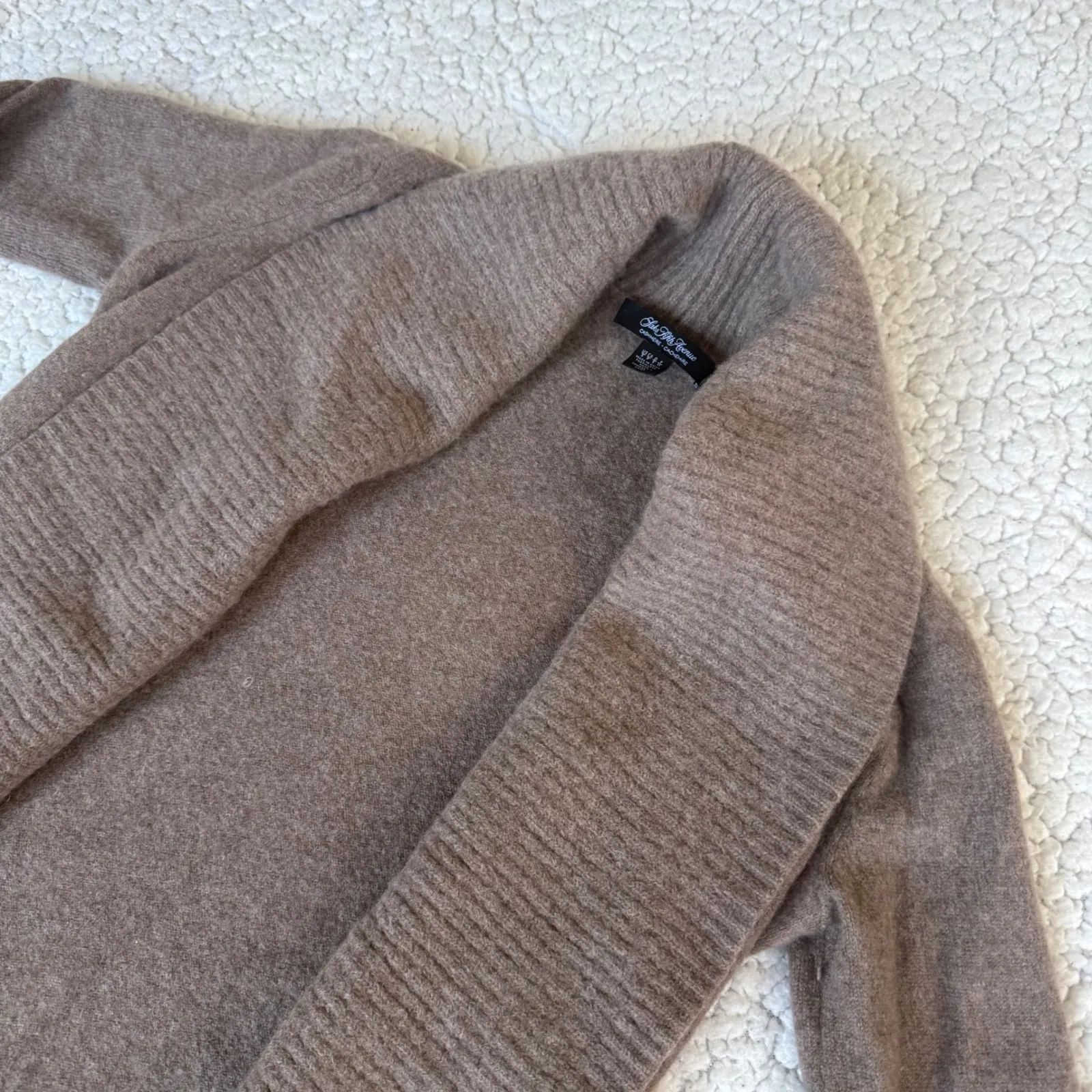 Saks Fifth Avenue Cashmere Shawl Collar Open Cardigan Brown Taupe Size Small - Image 2