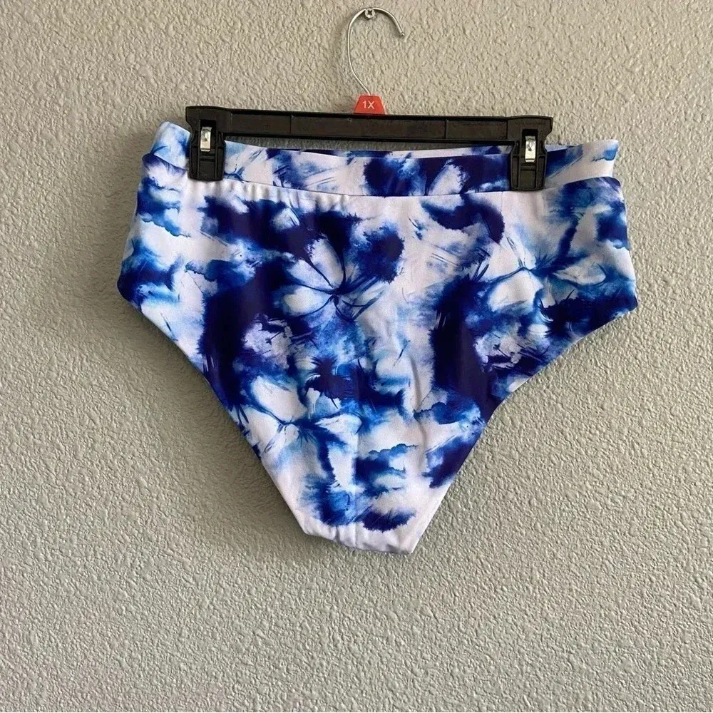 Kate Kasin 3 piece bikini short sarong set NWT Size XL High Waist‎ Blue - Image 8