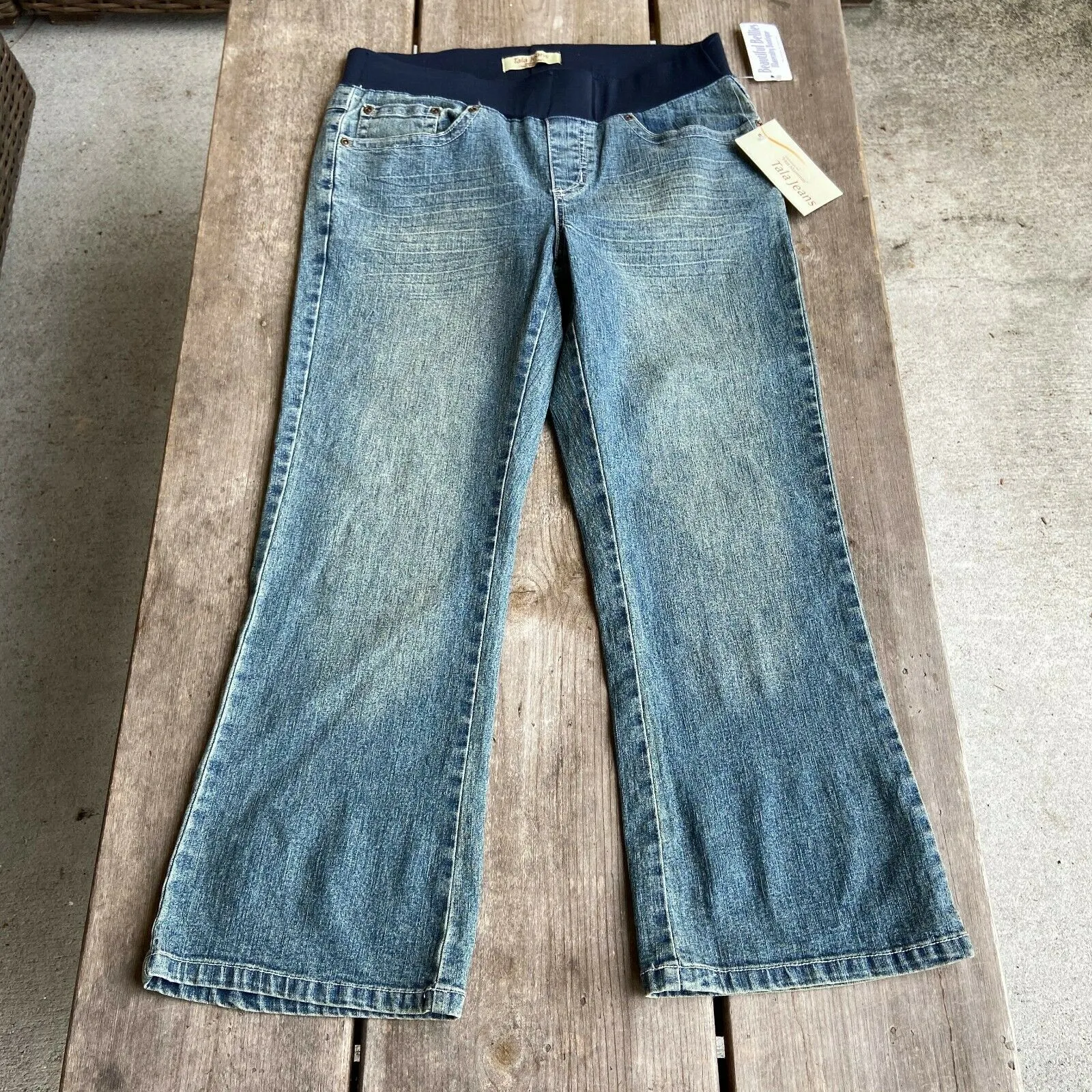 Tala Jeans Womens Capris Size Small Denim Blue Dirty Look Maternity NEW - Image 2