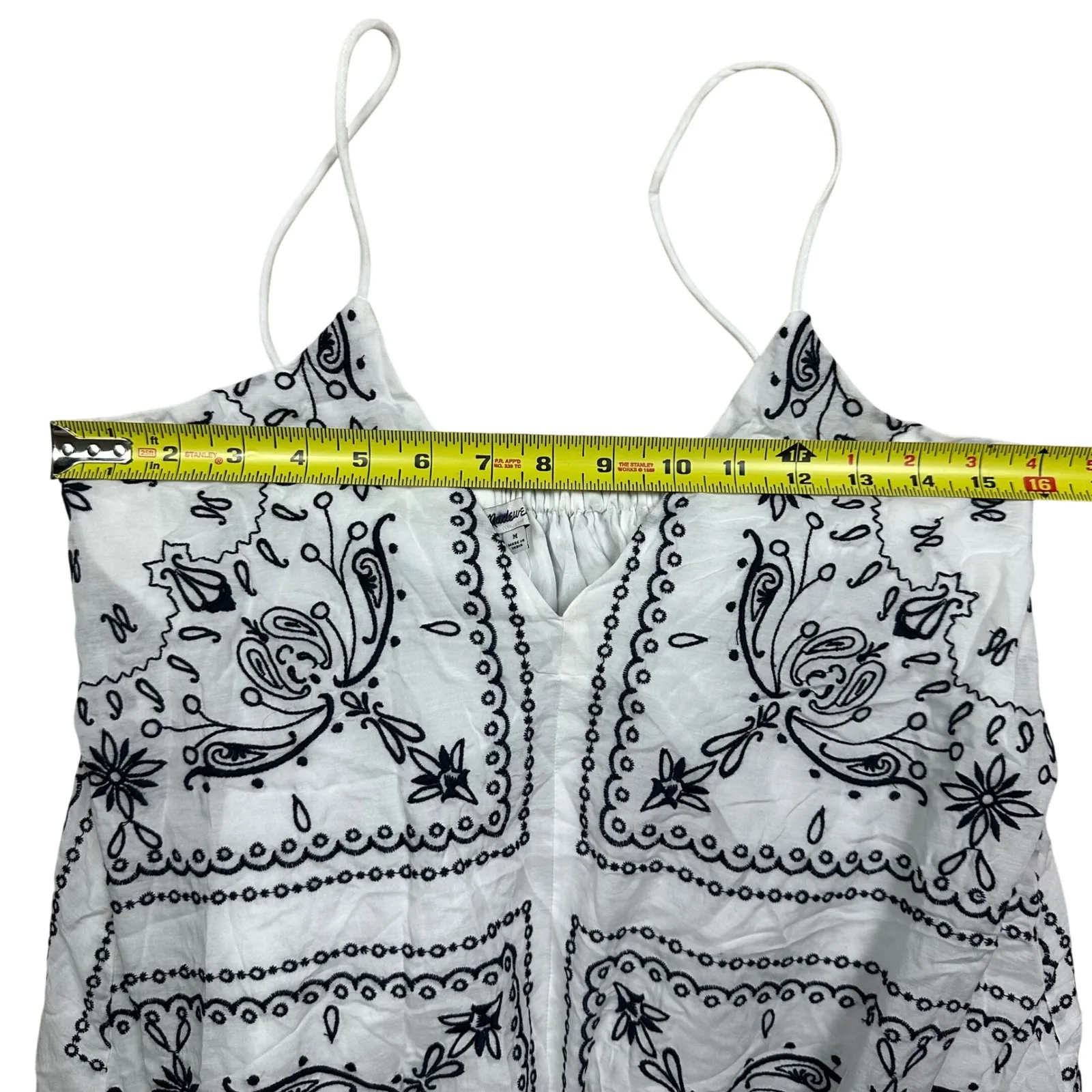 NWT Madewell Embroidered Deep V-Neck Midi Dress in Bandana White Navy M - Image 7