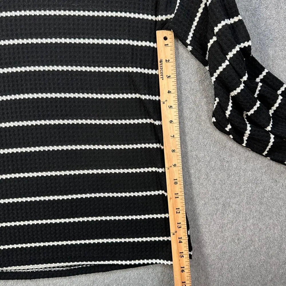 Bibi Striped Waffle Knit Pullover Sweater Women's Large Mock Neck Cut Out New Black - Image 5