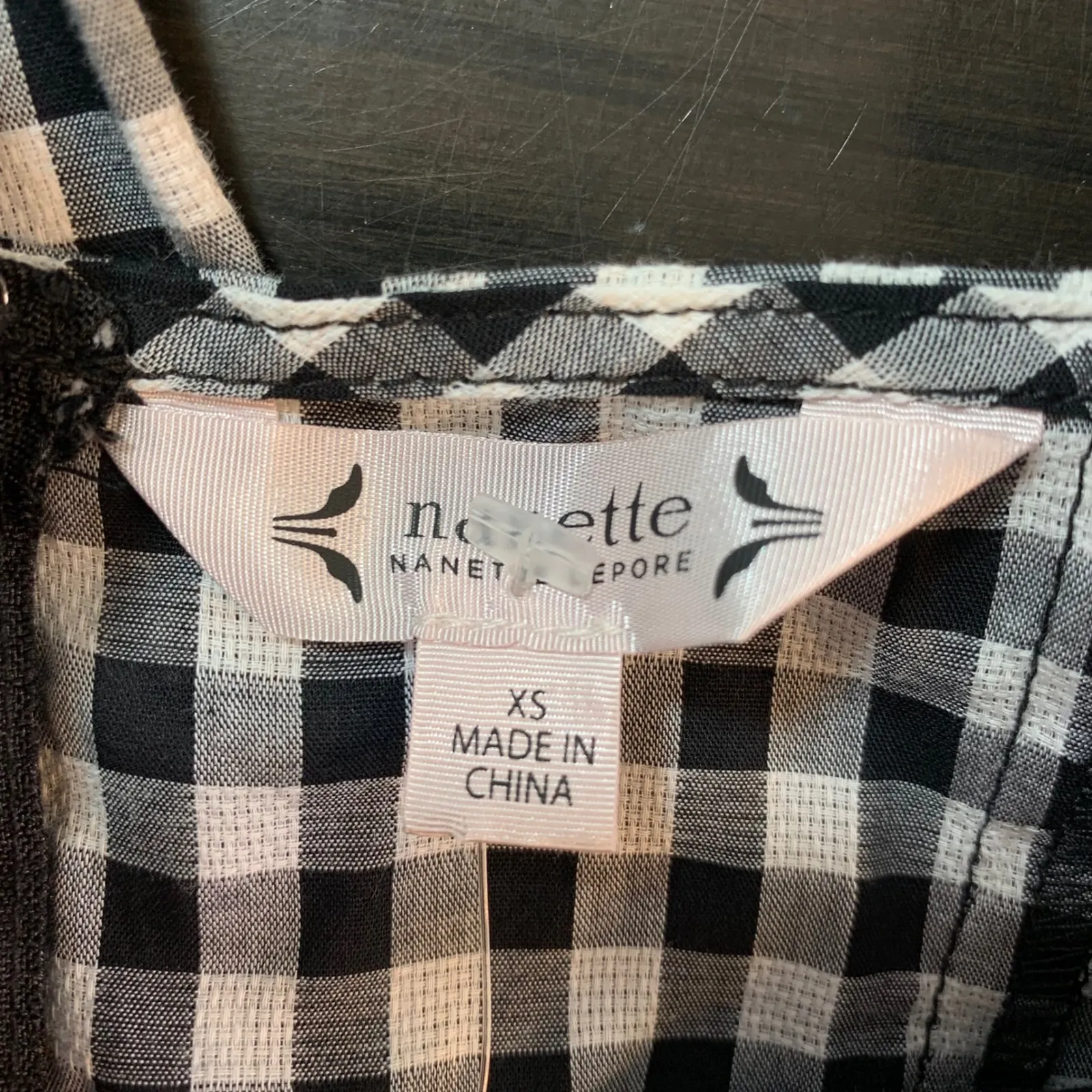 Nanette Lepore Women's Gingham Bell Sleeve Peplum Blouse‎ XS Black/White New - Image 3