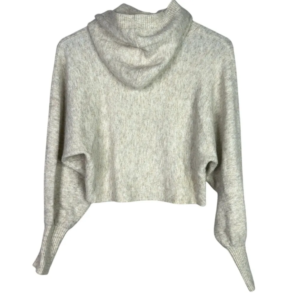 Zara Oversized Crop Wool Blend Long Sleeve Stretch Knit Hoodie Sweater S Cream - Image 11