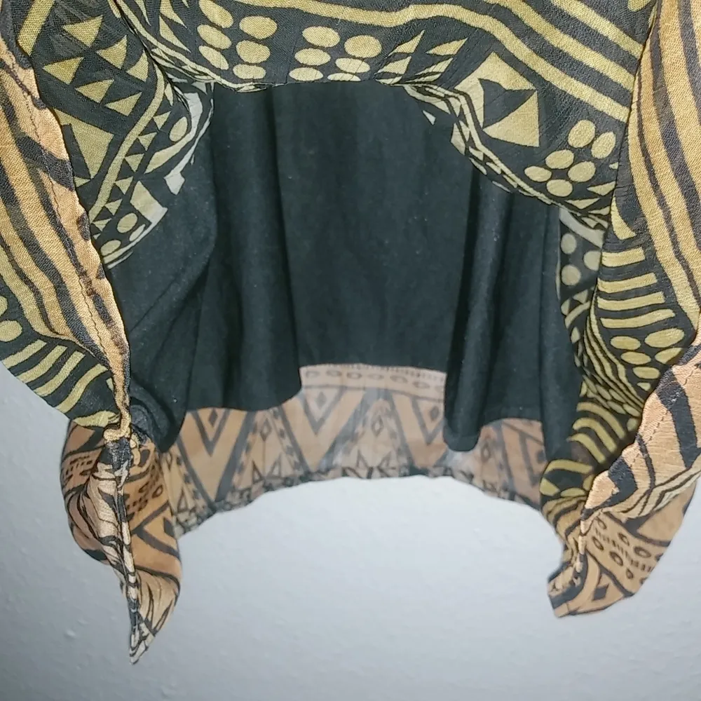 Dots XL Sleeveless Ruffle Fall Tribal Dressy Tank Top Gold - Image 4