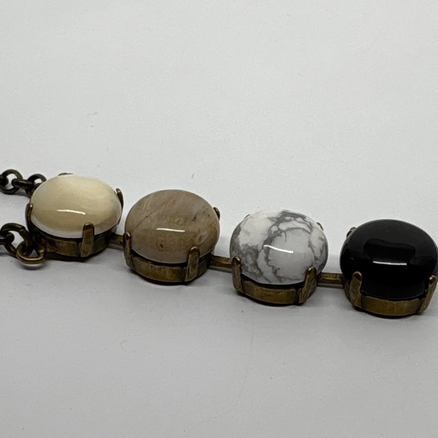 Statement Necklace 4 Gemstone Pendant Multi Stone Bronze Tone Chain Agates Rocks Black - Image 7