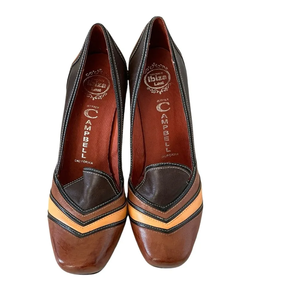 Jeffrey Campbell leather heel shoes two toned size 7.5 brown block heels pumps - Image 2
