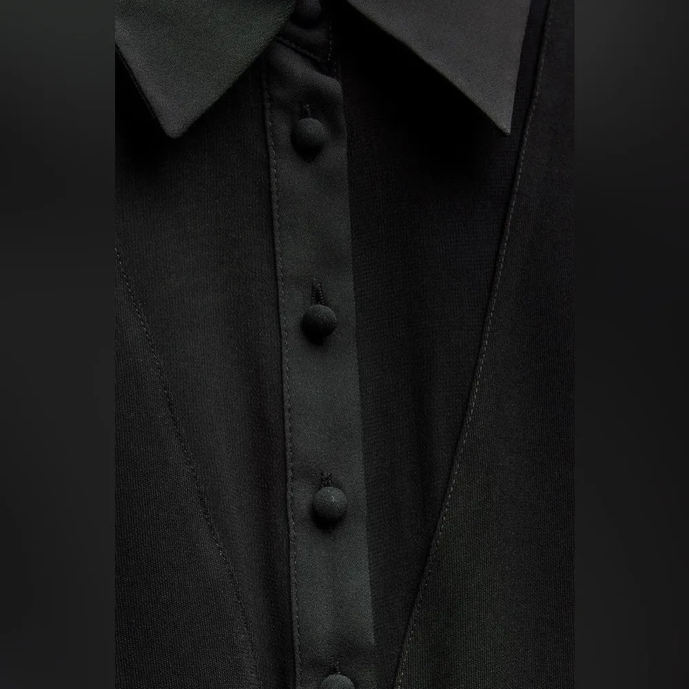 Zara MIXED SEMI-SHEER MINI LONG SLEEVE DRESS BLACK SIZE S NEW - Image 7