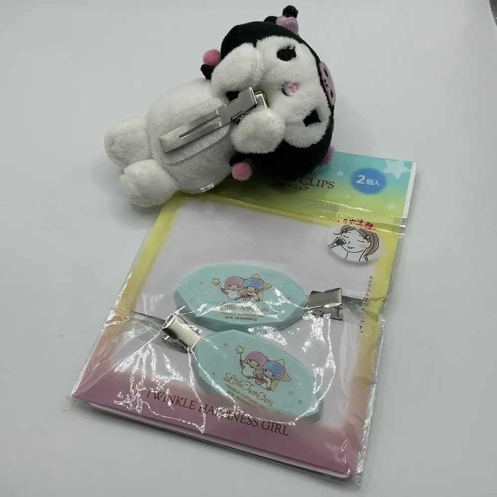 A Very Rare Lot Of 2 Sanrio 2022 Hello Kitty Kuromi Little Twin Stars Hair Clips Black - Image 3