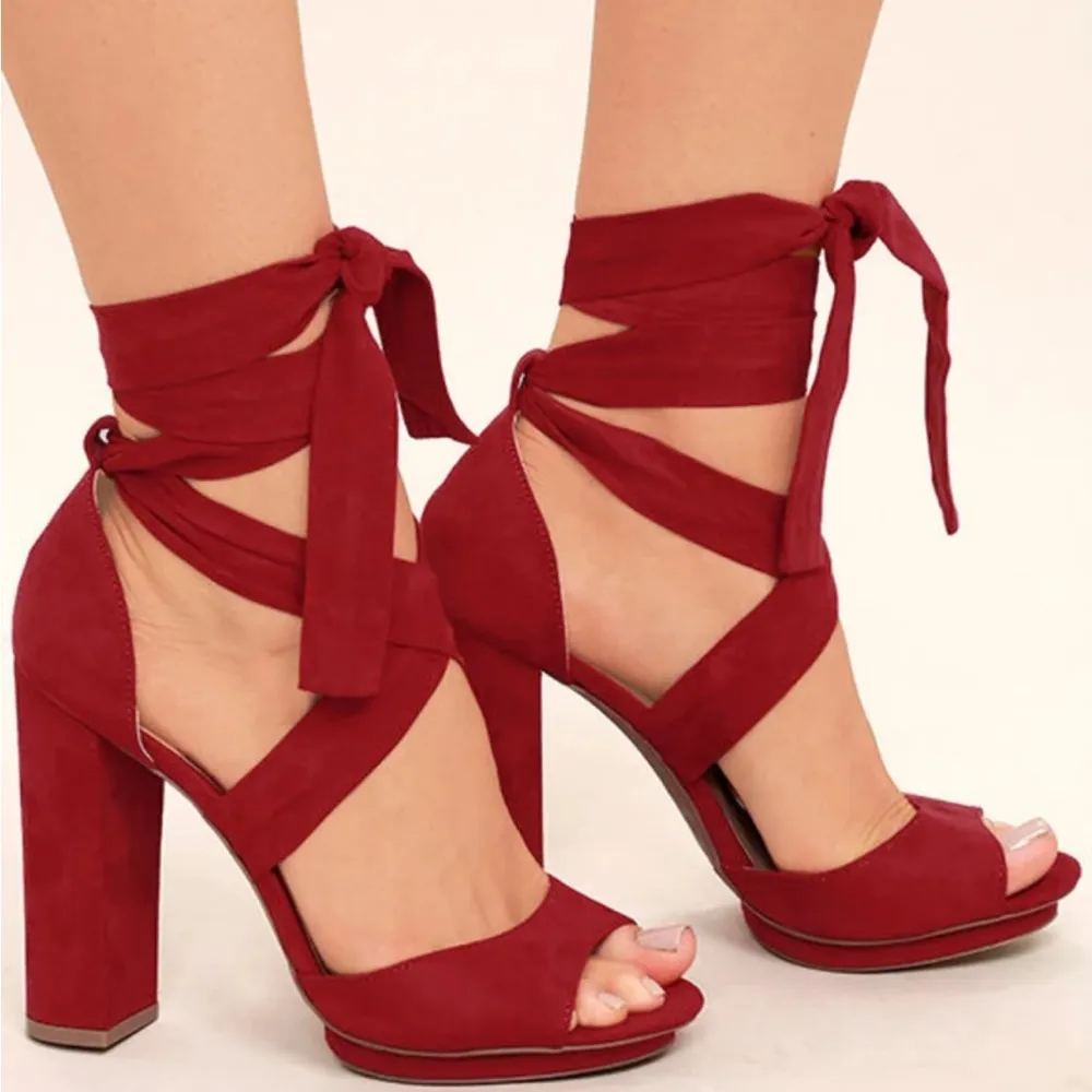 Lulus Red Strappy Heels Size 7.5 - Image 3