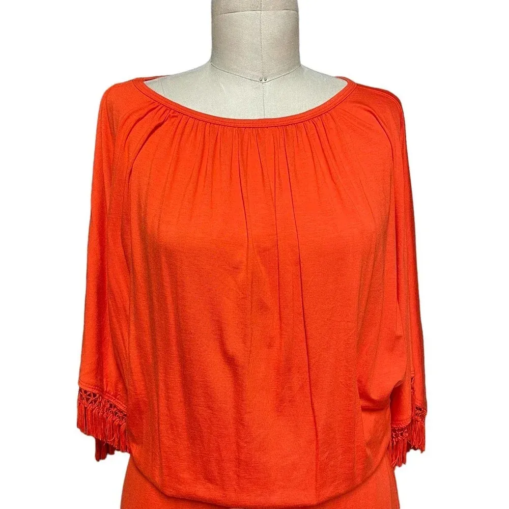 Trina Turk Bird of Paradise Dress Fringe Sleeve Tiger Lily Orange Size XS‎ - Image 6