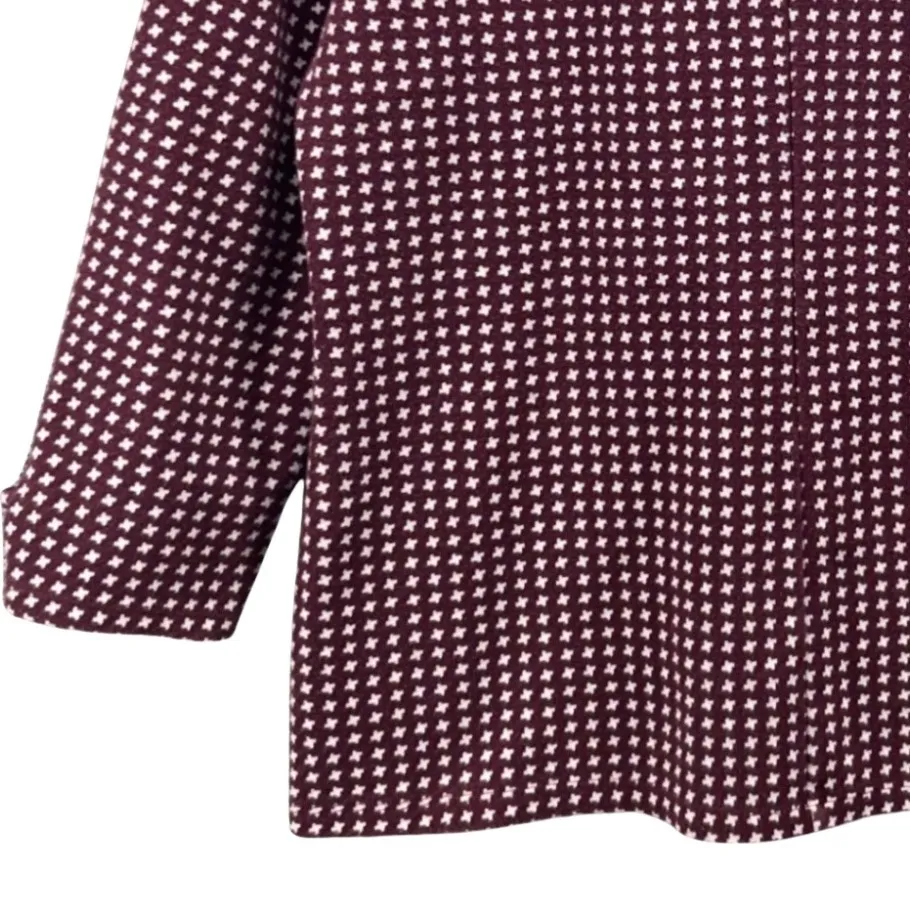 Talbots Womens Sweater Size L Maroon Houndstooth‎ 3/4 Sleeve Thick Cotton Knit - Image 4