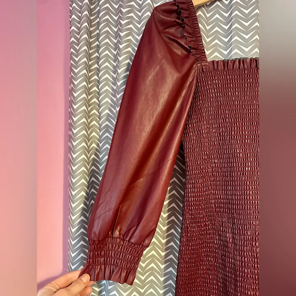 NWT 7 for All Mankind | Smocked Faux Leather Mini Dress, Size Medium - Image 5