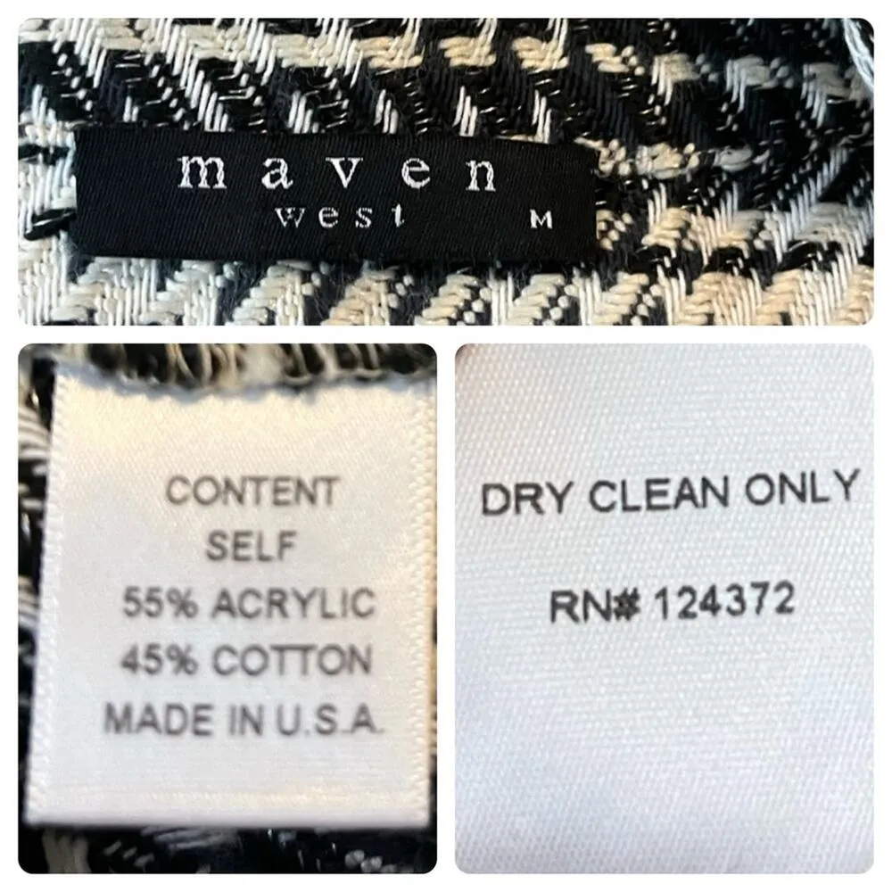 Maven West Women’s Long Jacket Open Front Fringe Black Cream Plaid Size Medium - Image 14