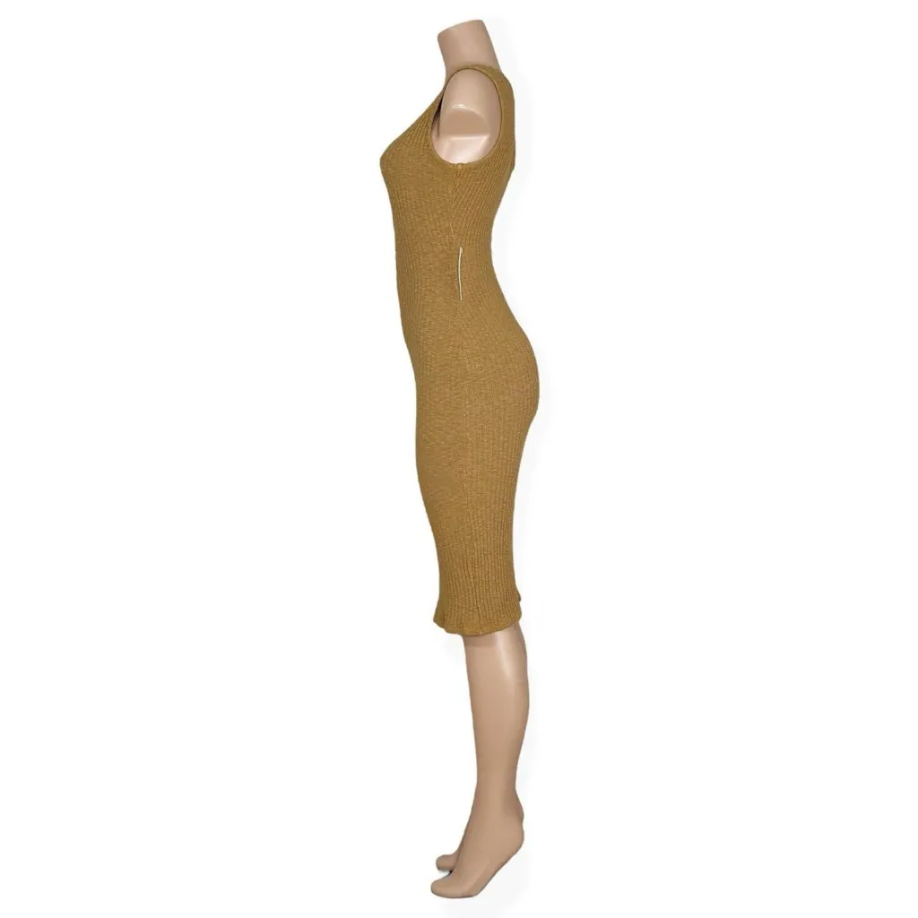 LISA SAYS GAH Paola One Shoulder Ribbed Dress, Camel, XS - Image 6