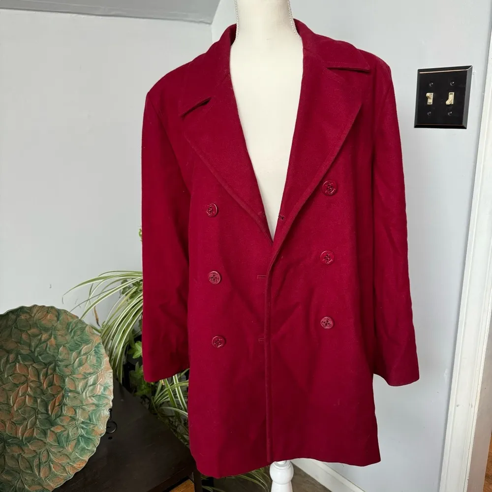 Vintage Pendleton Wine Red Short Red Double Breasted Virgin Wool Pea Coat sz‎ 10 - Image 5