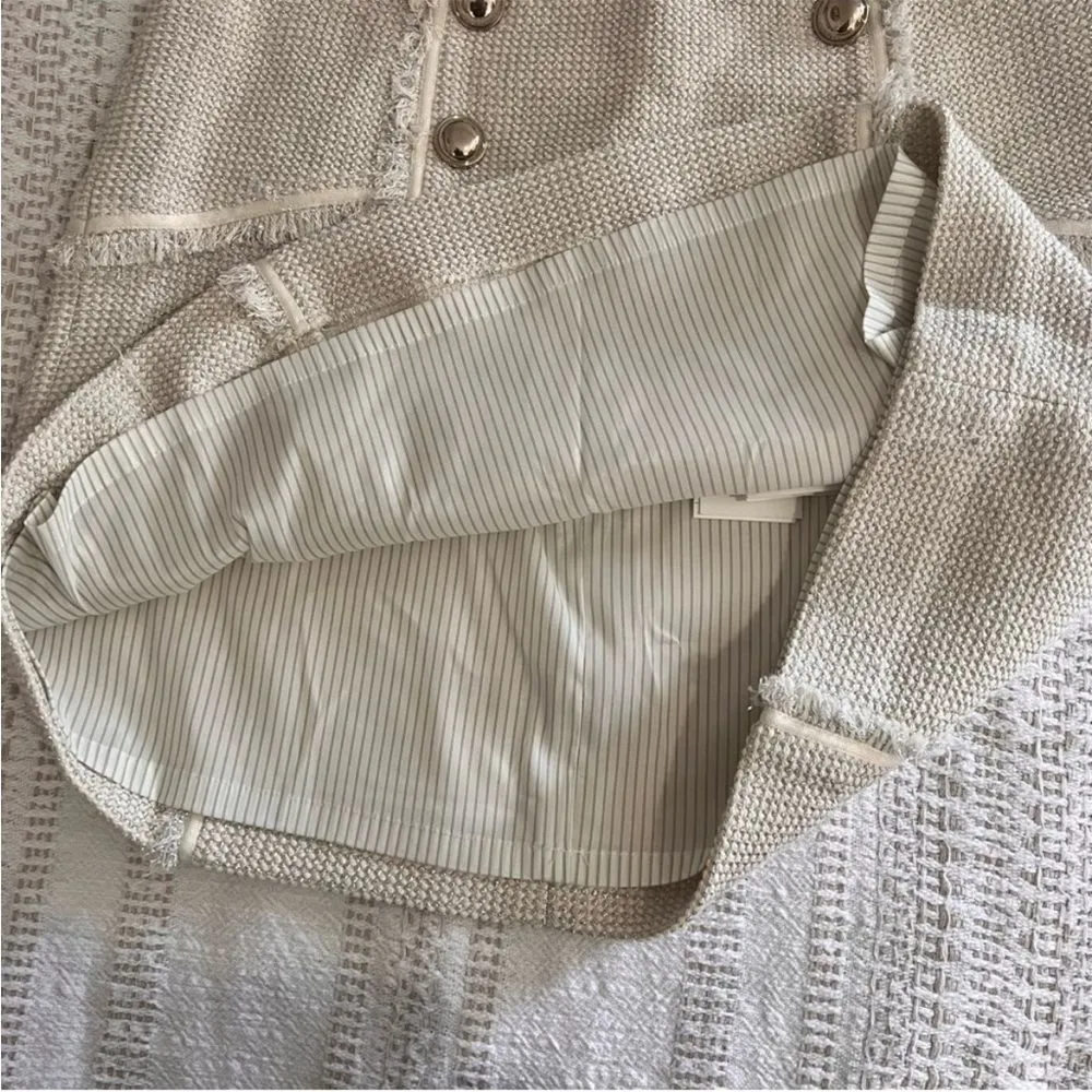 Veronica Beard Starck skirt ivory silver tweed fringe mini skirt size 10 - Image 9