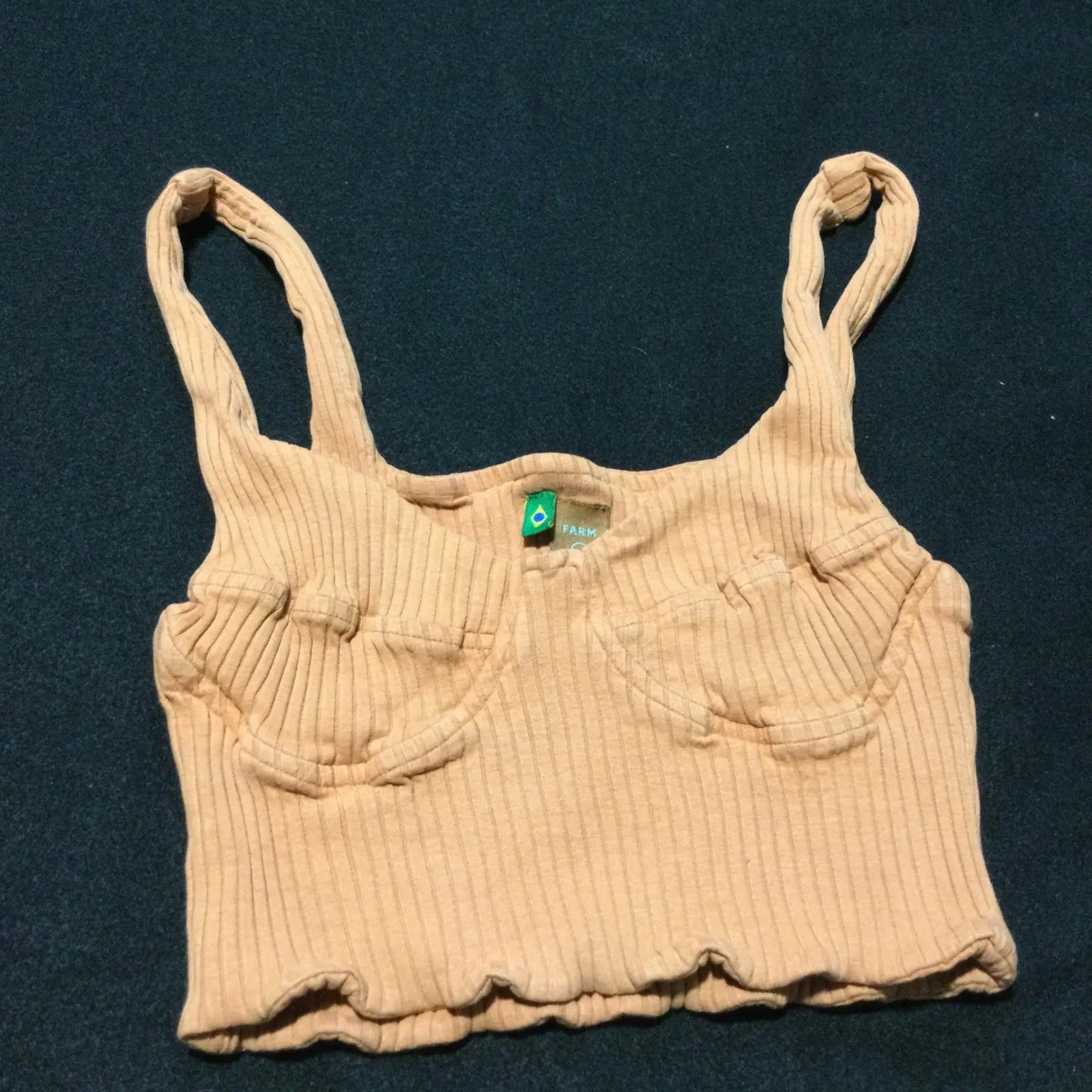 FARM Ribbed Bustier Crop Top Orange Ruched Bow Detail Spaghetti Strap S - Image 5