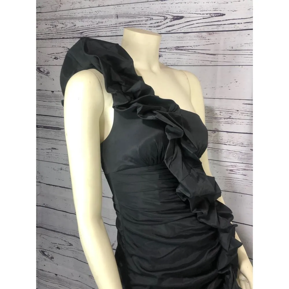 Betsy & Adam by Linda Bernell one shoulder ruched sexy black dress size 4 - Image 10