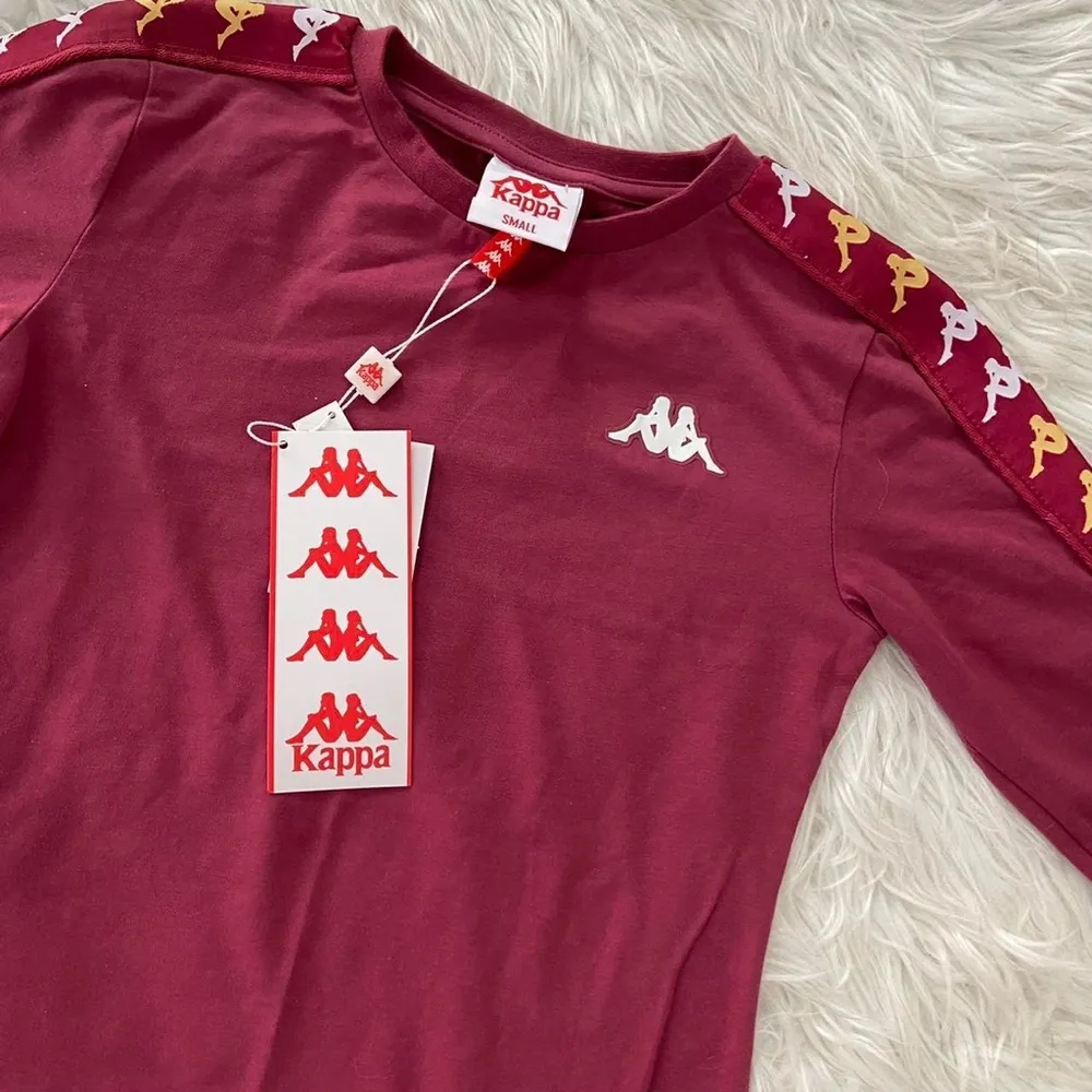 Kappa 222 Banda Mora Bodycon Half Sleeve Burgundy Dress With Logo On The Sleeves - Image 2