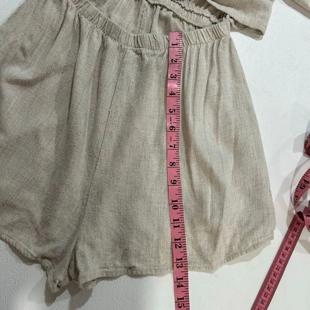 Princess Polly Beige Linen Wrap Romper Size 4 US / AU 8 - Image 8