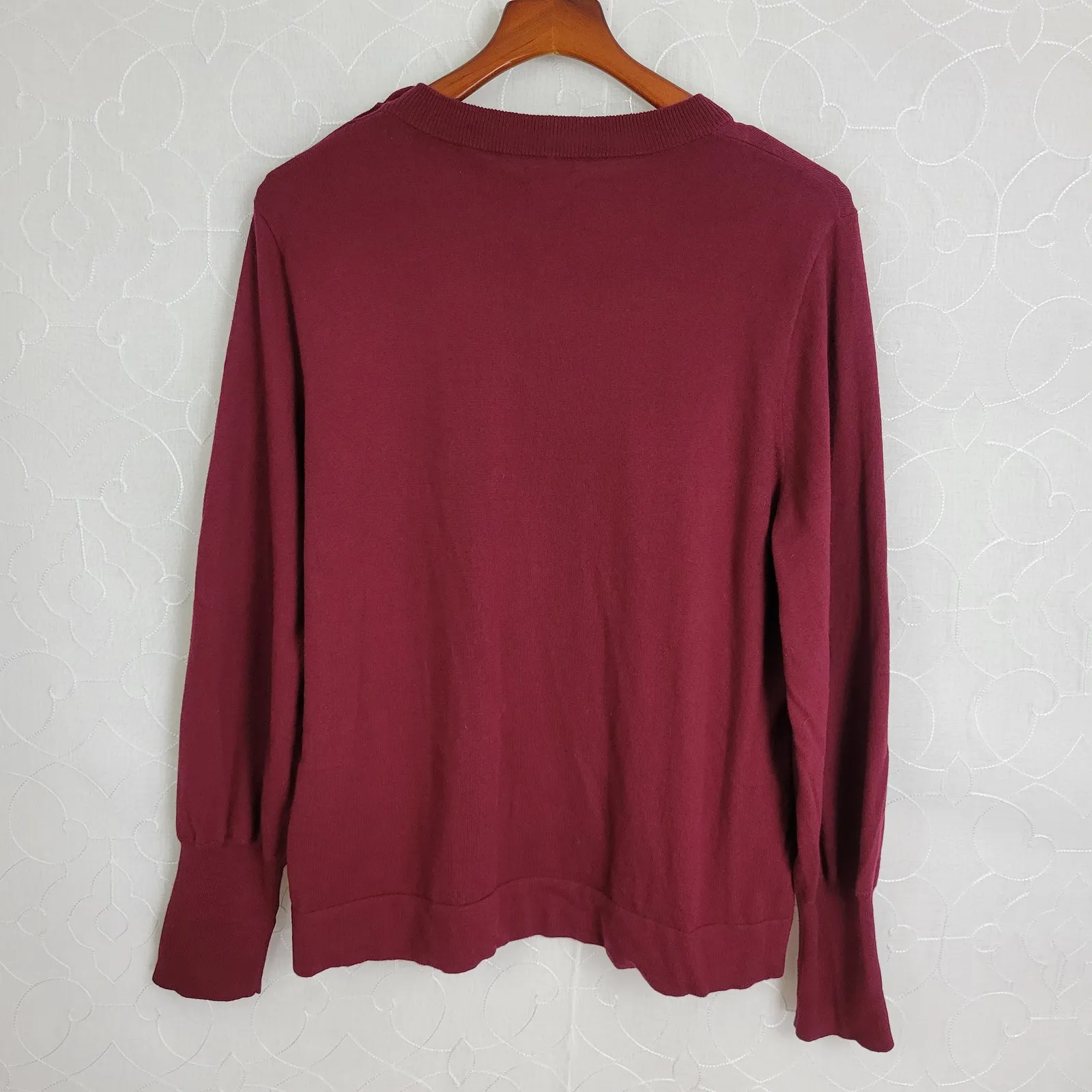 J. Crew Women's Sweater XL Red Puff Sleeve Classic Fit Rhinestone Pullover‎ NWT - Image 2
