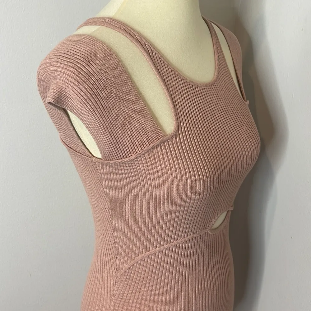 Self Portrait | Ribbed Knit‎ Cutout Midi Dress Rose | M Pink Size M - Image 6