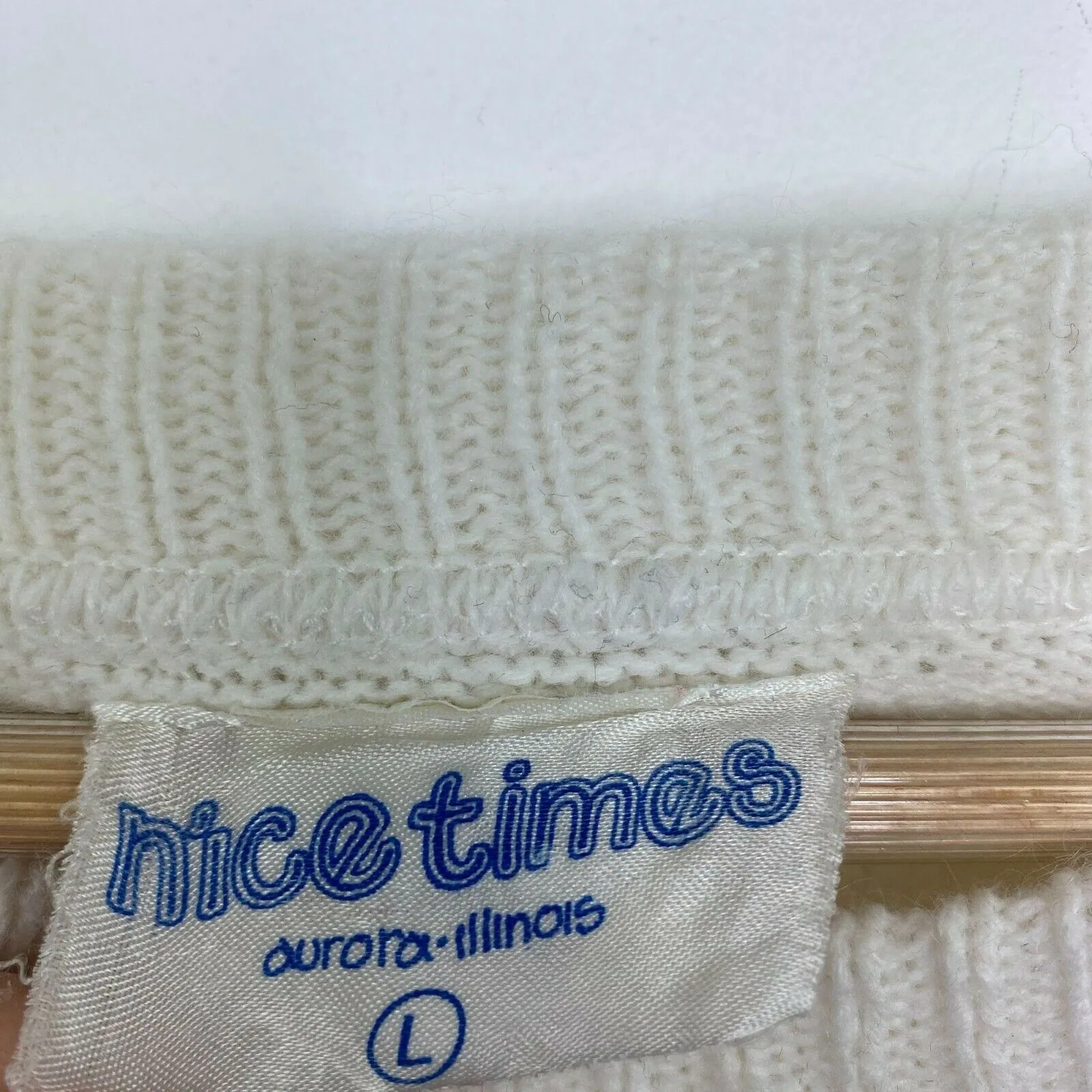 Vintage White Knit Ice Skater Sweater Novelty Winter Grandmacore Women Large - Image 7