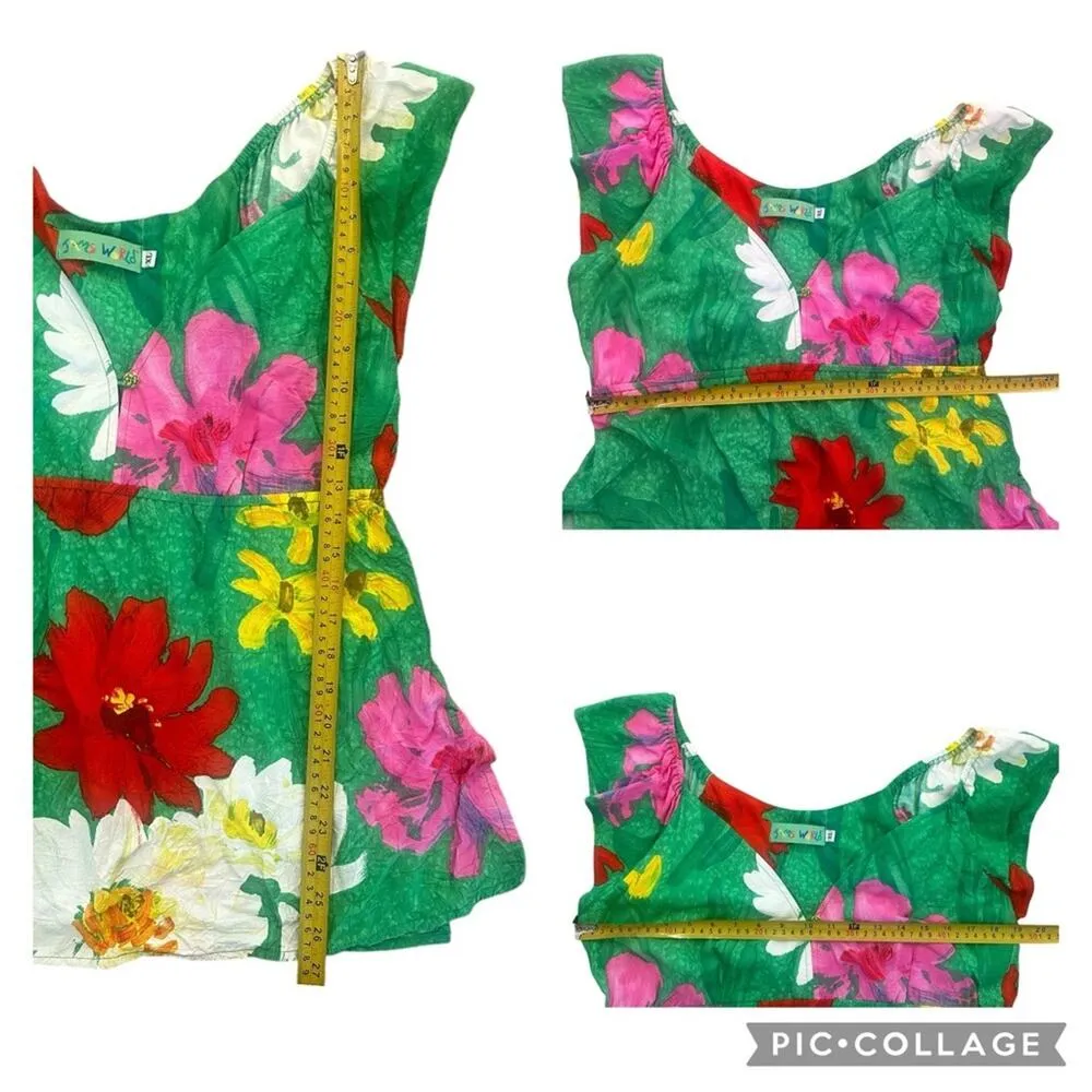 Jams World Jaisy Bold Floral Print Top Green Bright Tropical Vintage Size XL - Image 10