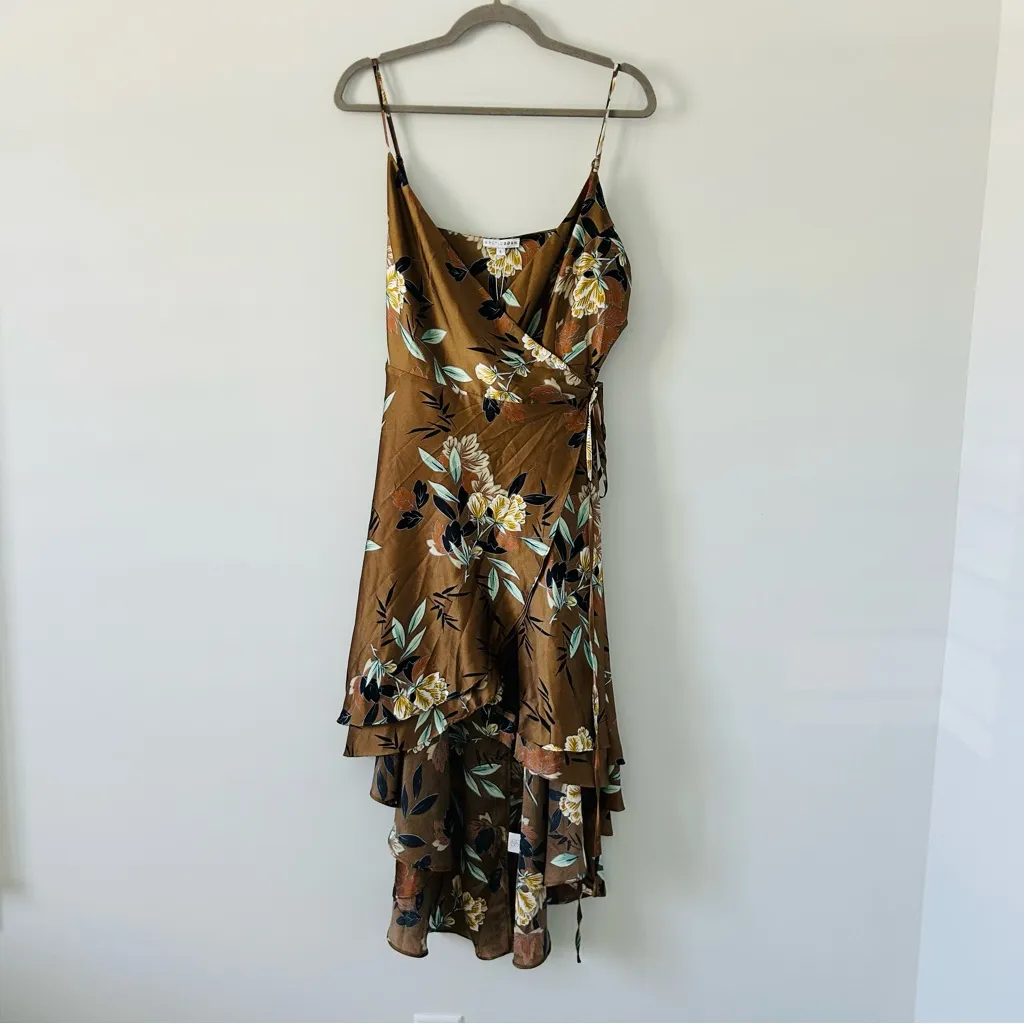 Baltic Born Brown Steffi Tulip Wrap Satin Dress Mocha Floral NWT Large - Image 2