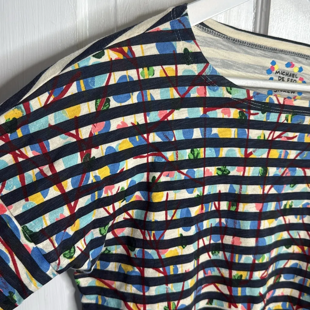 J Crew Michael De Feo Striped T-shirt Blue Floral Cotton Long Sleeve W1765 Sz XS - Image 7
