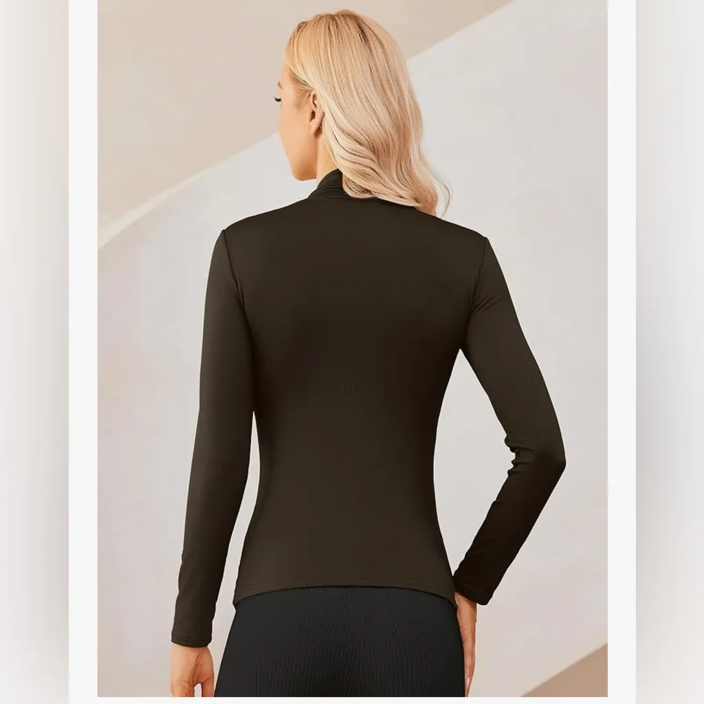 NEW Mock Mockneck Lightweight Base Layer Slim Fit Long Sleeve Shirt Top S Tan - Image 5