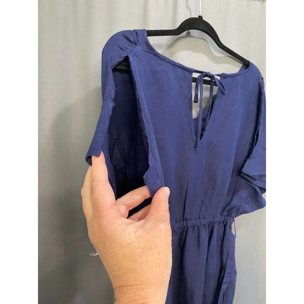 Tommy Bahama Fit & Flare Dress Womens Small Navy Linen Split Short Sleeve B77 - Image 6