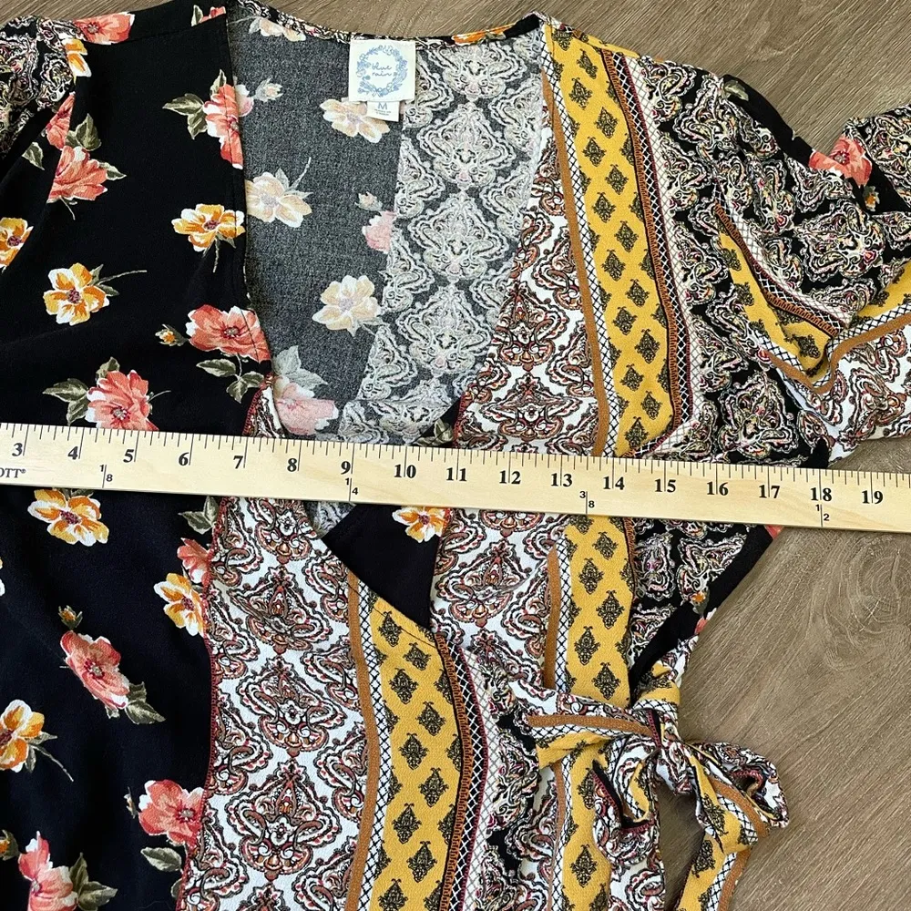 Blue Rain True Wrap Blouse Top Mixed Print Boho Floral ~ Women’s Size M - Image 12