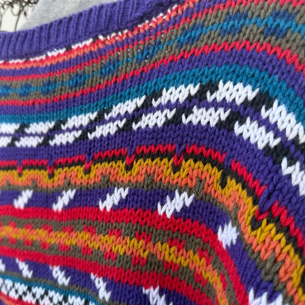 Vintage 90s Northern Isles Purple Fair Isle Gorpcore Knit Cardigan Sweater XL - Image 6