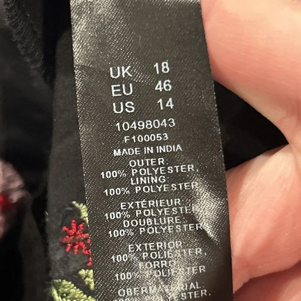 Asos Dress Womens 14 Black Floral Embroidered Mini Tunic Pink Red Tiered - Image 5