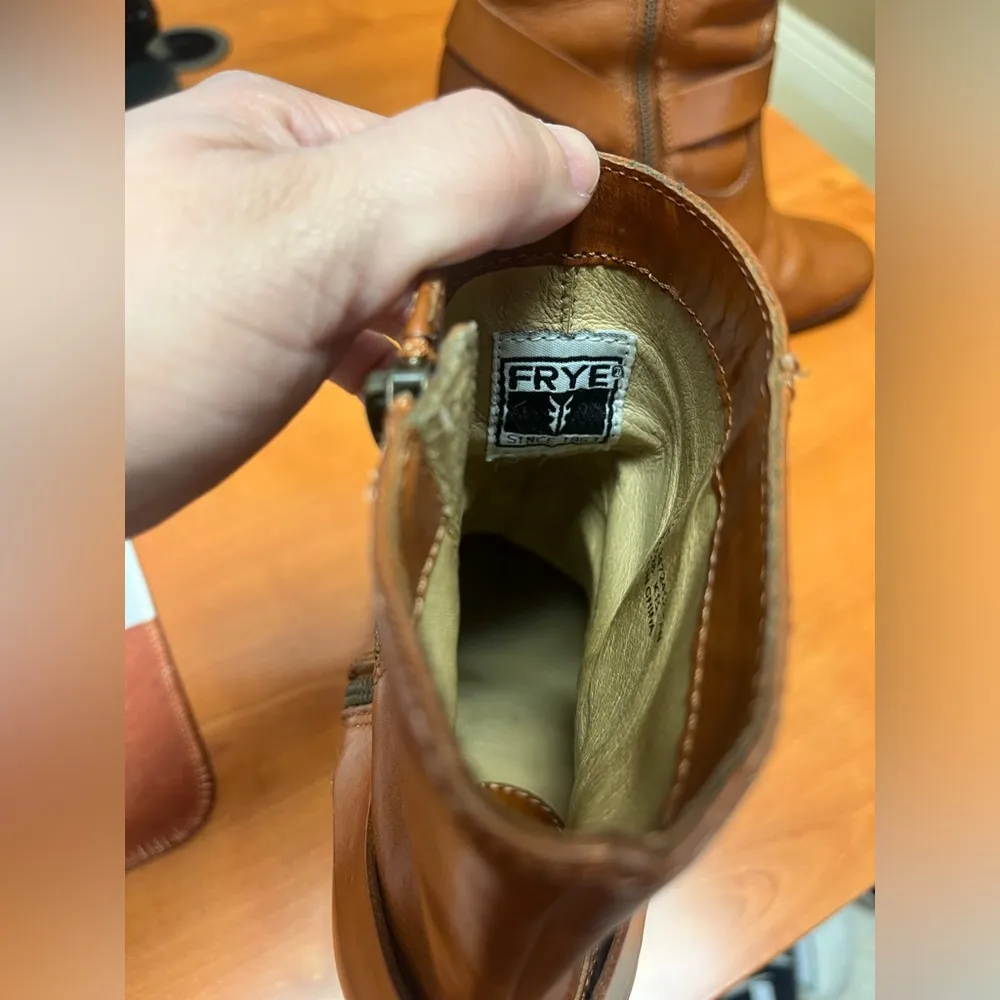 Frye Laurie Harness Leather Zippered Boots Sz 7.5 High Heel Bootie Fall Cowgirl - Image 13